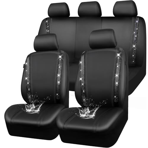 CAR PASS Housses siège Voiture en Cuir imperméable, Bling Diamant Brillant Cristal Scintillant, Universel pour 95% de Toutes Les Automobiles Camions SUV,...