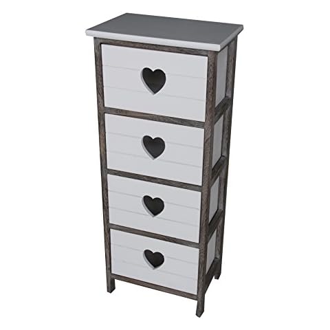 Shabby Chic Modern Wooden White Bedside Table Drawer Cabinet with Love Heart Cut out Storage Units Cupboard Bedroom Bathroom Kitchen Furniture (4 Draws) Cover