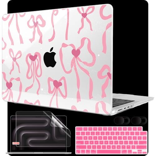 Image of MEEgoodo Case for MacBook Pro 14 inch (M5 /M4 /M3 /M2 /M1) Pro /Max 2026 2025 2024 2023 2021, Laptop Case Fit Model A3427 /A3426 /A3434 /A3112 /A3401 /A3185 /A2918 /A2992 /A2779 /A2442, Coquette Ribbon Bow