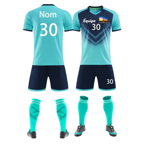 Maillot Football Personnalisé，Maillot de Foot Enfant Homme FemmePersonnalisé, Personnalisé Nom, Numéro, Logo de l'équipe (Bleu Clair)