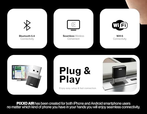 Image of Pixxo Air 2-in-1 Wireless CarPlay Adapter, Android Auto and Apple CarPlay Dongle,WiFi 6 & Bluetooth 5.4, Only for Cars with OEM Installed Wired Android Auto /CarPlay, 1-Year Warranty