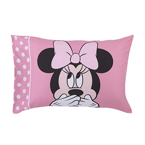 Disney Minnie Mouse - Blushing Minnie - 4 Piece Toddler Bed Set - Coral Fleece Toddler Blanket, Fitted Bottom Sheet, Flat Top Sheet, Standard Size Pillowcase #TOP4