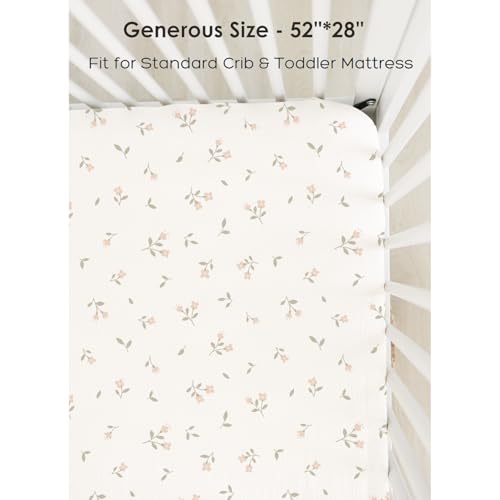Image of MairMore 2 Pack Muslin Baby Crib Sheets, 52 x 28 in Fitted Bed Sheets | Soft & Durable, 100% Cotton Breathable Elastic Neutral Standard Sheets Set for Toddler, Newborn, Infants, Girls, Boys