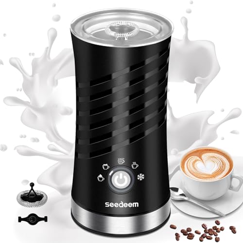 SEEDEEM Milk Frother, 5 in 1 Electric Milk Frother and steamer, Automatic Hot And Cold Foam Maker with 2 Whisks for Coffee, Latte, Cappuccino, Hot Chocolate, Black