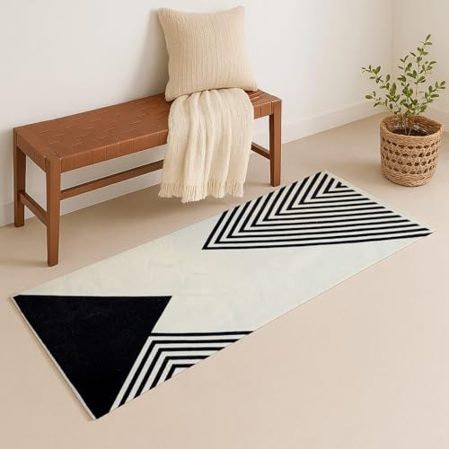 Image of SAGON 2x5 Ft Printed Runner Carpet - Cotton Bedside Rug for Bedroom & Living Room (Black Trangle)