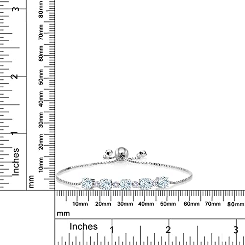 Gem Stone King 925 Sterling Silver Sky Blue Aquamarine And White Created Sapphire Women Adjustable Tennis Bracelet (2.70 Cttw, Round Cut, Center Stone: 5Mm, Small Stones: 2.5Mm) #TOP1