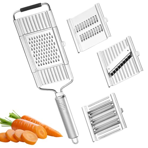 4 in 1 Multipurpose Vegetable Slicer Set, Multi Purpose Handheld Vegetable Slicer and Cutters, Stainless Steel Vegetables Cutter with 4 Interchangeable Blades for Salad Fries Chips and All Vegetable