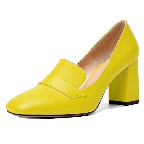Image of MODENCOCO Womens Sexy Formal Matte Slip On Square Toe Work Block High Heel Loafers Shoes 3.5 Inch