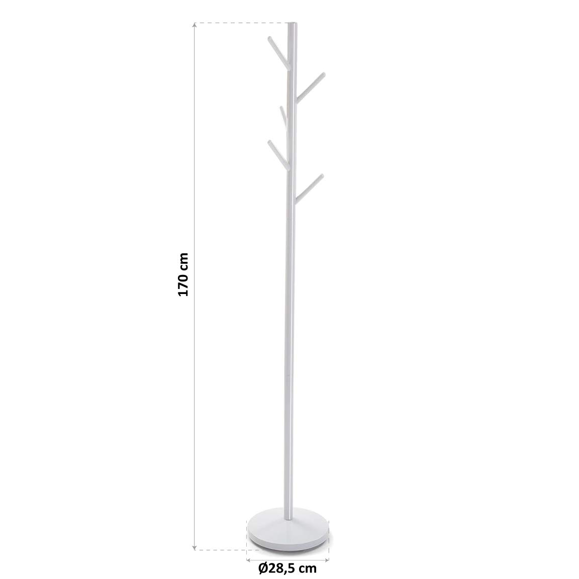 Versa Adelisa Minimalistischer Garderobenständer für den Eingangsbereich, mit 9 Haken für Kleidung oder Taschen, Maßnahmen (H x L x B) 170 x 28,5 x 28,5 cm, Metall, Farbe: Weiß