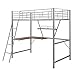 Twin Size Metal Loft Bed with L-Shaped Desk and Shelf, Heavy Duty Metal Loft Bed Frame with Lnclined Ladder and Safety Guardrail for Kids Teens Aldults, Strong Sturdy Slats Support (Silver-D)