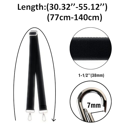 Image of Black Purse Strap with Silver Hardware 1-1 /2 Inch Wide Solid Color Replacement Crossbody Guitar Style Shoulder Strap for Handbags Totes