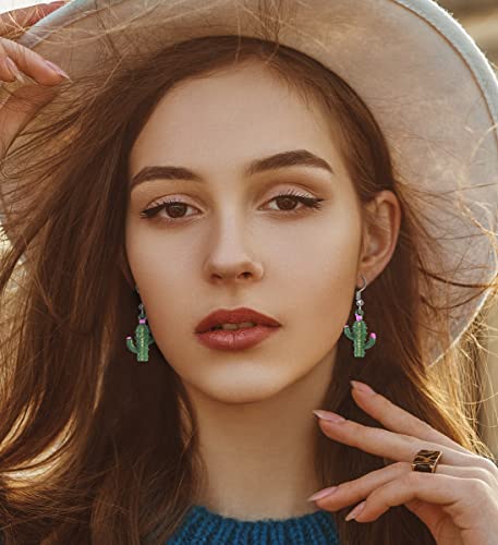 Aqua79 Silver Cactus Sparkling Earrings - Cute Silver Dangle Earrings Plated In Silver Color With Zinc Alloy Cactus Charm Sparkly Pendant, Elegant Silver Earrings Gift #TOP5
