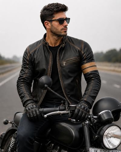 Image of Men Premium Distressed Brown Padded Armored Cowhide Leather Coat | Vintage Cafe Racer Protective Moto Jacket