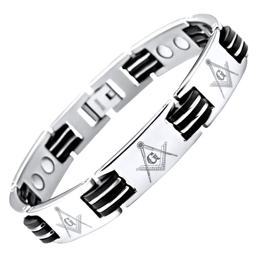 MasonicMan Men's Titanium Masonic Magnetic Bracelet Adjustable