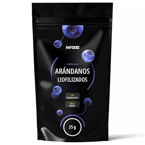 HiFood arándanos liofilizados 25 g, frutas enteras crujientes, fruta deshidratada con sabor y aroma auténticos, perfectos para muesli, batidos, snacks y alimentación saludable