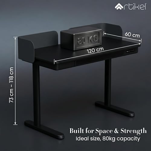 Image of ARTIKEL Case 2.0 Electric Height Adjustable Table for Office Work & Home-Sit Stand Gaming Desk 80kg Load with USB Portal |Workspace Table with Storage Drawers|120x60 CM| Black| 3 yrs Warranty