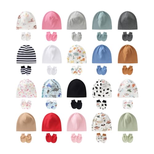 Newborns Baby Hat and Mittens Set Soft Fabric Multiple Color Option Gentle Skin Protections 0-1 Month Infant Accessories Baby3
