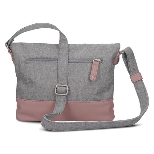 Zwei Damen Rolltop-Handtasche Olli OT6 Umhängetasche 2/4 Liter klassische Crossbody Bag wasserabweisend robust strapazierfähig Bicolor Design Schultertasche, hochwertig verarbeitet (powder)