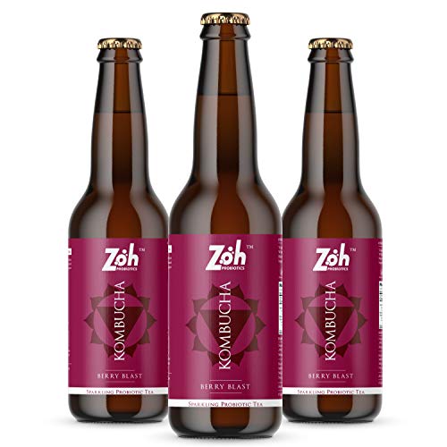 Image of Zoh Probiotics Berry Blast Kombucha | Tea with detoxifying acids, and digestive enzymes. Raw, unfiltered, and unpasteurized with Mother. Made with real berries (330 ml, Pack of 3)