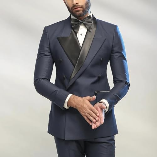 Mens Suits 2 Piece Peak Lapel with Satin Blazer with Pants and Bow Tie Male Sets for Business Formal,Wedding Groom Wear3
