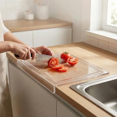 Tabla de Cortar de Acrílico con Borde para Encimera, 45,9 x 36,1 cm, Transparente, Antideslizante, con Ranura para Jugos, Ideal para Frutas, Pan y Verduras miniatura 1