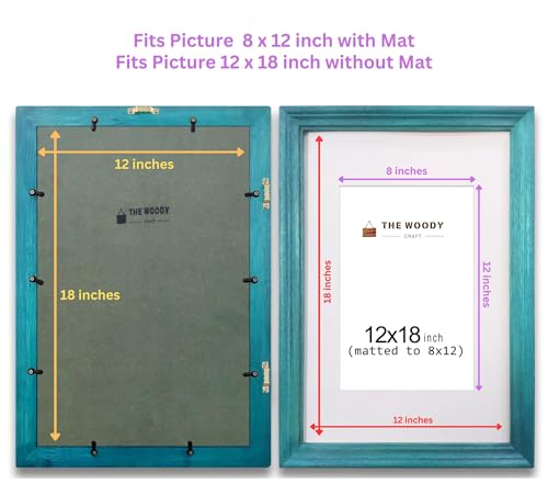 Image of 8 x 12 inch Wooden Photo Frame with Mat, Blue Photo Frame 8 x 12 inch with Mat or 12 x 18 inch without Mat for Wall Decoration, Gallery Walls, Best Wooden Photo Frames for Posters and Photos