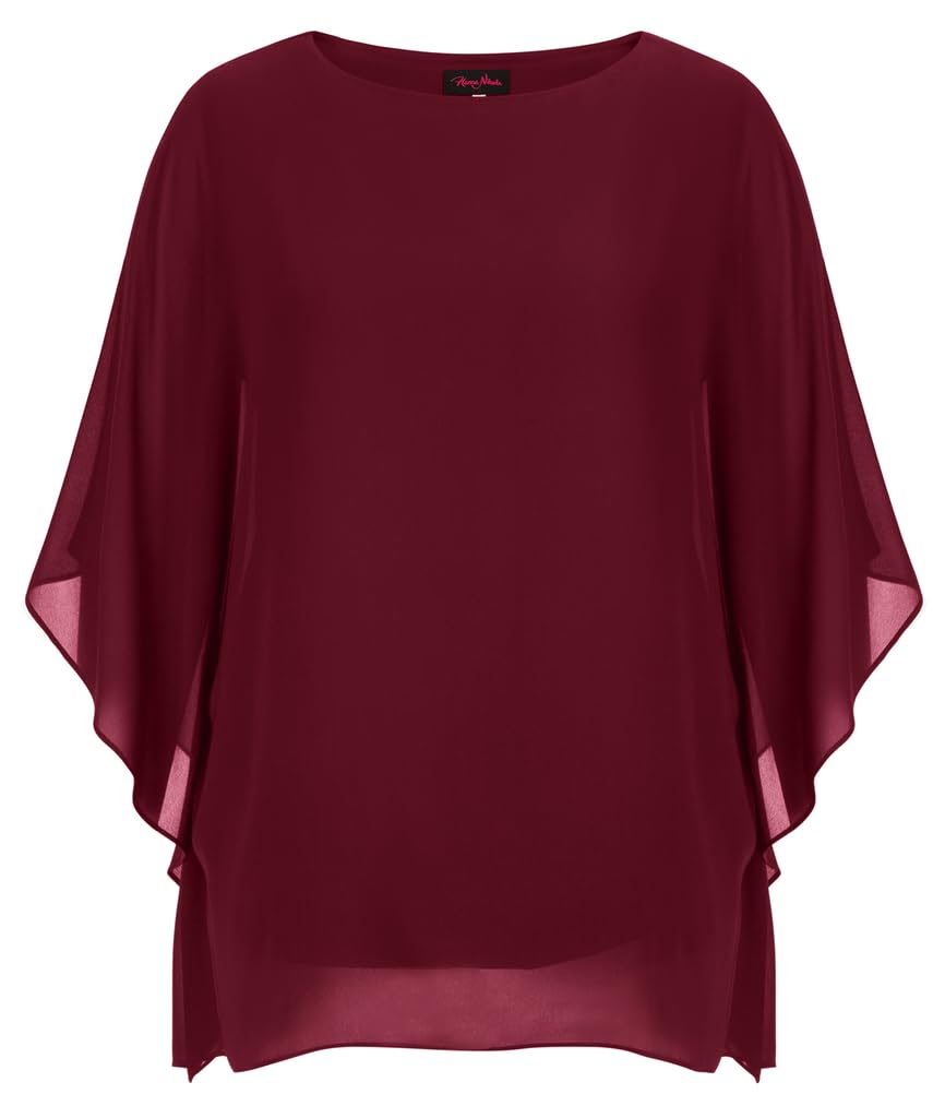 Hanna Nikole Damen Große Größen Chiffon Blusen Elegant Fledermaus Hemd Doppellagige Tops Lose Longshirt