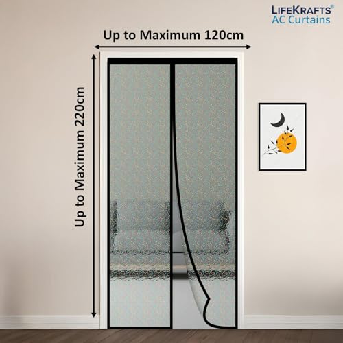 Image of LifeKrafts Customizable Magnetic AC Curtain |Thermal Screen|Insulated|Translucent Glitter pattern|Insect & Pest Control|Privacy Screen, Dust, Pollen & Pollution Control Screen (Upto Maximum 220x120cm)