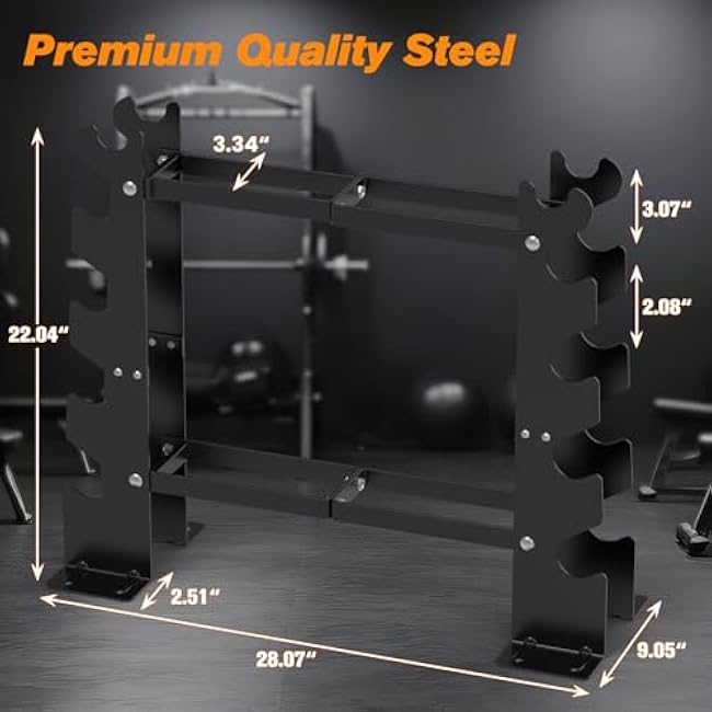 DERACY Dumbbell Rack Stand Only, 5 Tier Black Dumbbell Stand for Home Gym, Heavy Duty Steel Weight Rack Holds 8-30LB Pairs, 450LBS Capacity Free Weight Storage Organizer for Strength Training Equipment