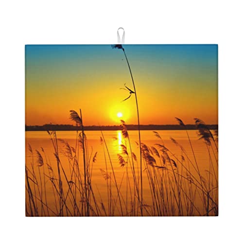 Reeds by the river Printed Drying Mat For Kitchen Counter Dishes Drainer Mats Absorbent Microfibe Heat Resistant Mat - 16 X 18'', Easy Cleaning