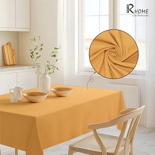 Image of R home 100% Cotton Solid Table Cover | Yellow | 56 x 72 Inch I200 GSM Thick Fabric, Anti-Skid | Machine Washable & Reusable | Ideal for Dining Table & Centre Table, Easy Maintenance