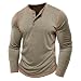 Mens Shirts Long Sleeve Casual Classic Henley Cotton T-Shirts Lightweight Button Tee Shirts Khaki