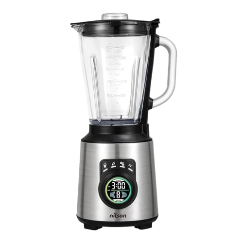 Nilson Life Batidora de Vaso Nutricional, 1200 W Potencia Máxima, Capacidad 1,5 L, 9 Velocidades, Display LED Manual, Tritura, Mezcla y Pica Hielo, Función Turbo, NTB1200DX, Cable 80 cm, Inox