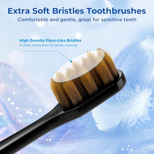 Image of Soft Bristle Toothbrush, Micro Nano Flossing Toothbrushes with Multi-Layered Shaped Bristles for Whiten Teeth and Removes Plaque, Designed for Sensitive Teeth & Gums-Black Head