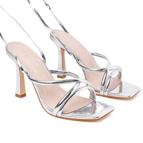 Image of Mostrin Womens Sandals Strappy Heels for Women Lace Up Square Open Toe Heels Tie Up High Heeled Sandals for Prom, Party, Daily Wear