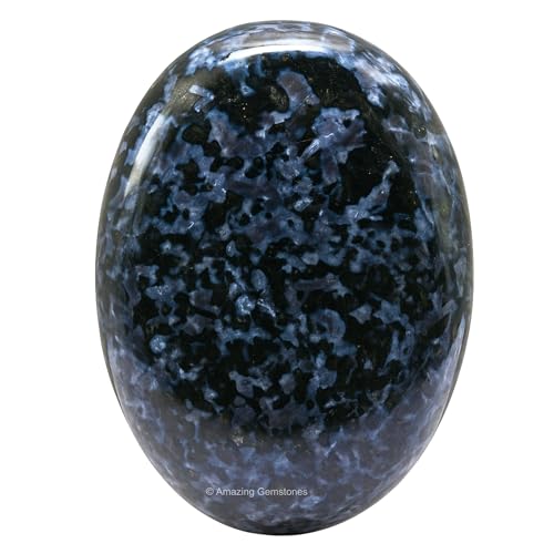 Image of Amazing Gemstone Indigo Gabbro Jasper Palm Stone - Hot Massage Worry Stone for Natural Body Chakra Balancing, Reiki Healing and Crystal Grid