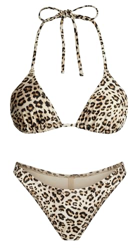 Women's 2-Piece Bikini Swimwear, Sexy Retro Leopard Print Triangle Top & High-Cut Bottom Set 6
