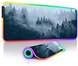Tapis de Souris Misty Forest Grand Tapis de Souris d'éclairage LED RVB Gamer Gaming Tapis de Souris Clavier Compute Scenery Tapis de Bureau pour Les Jeux 100 x 50 cm