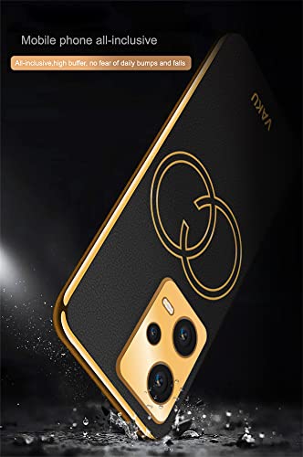 Image of Vaku Luxos Skylar Back Cover Case for Xiaomi Redmi Note 12 5G with Leather Pattern Design Gold Electroplated Soft TPU Cover| Shockproof Protective Case - Black
