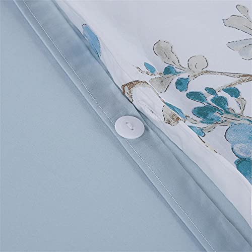 Brandream Blossom Floral Birds Duvet Cover Queen Size 100% Egyption Cotton Farmhouse Bedding Set White Blue Botanical Branches Flower Pattern #TOP5