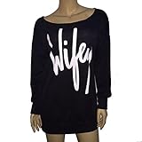 Laimeng, Women Womens Letter Print Loose Sweatshirt Casual Pullover Top + Free Crystal Earrings