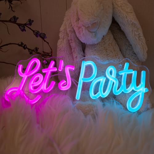 Image of Lets Party Neon Sign for Party Wall Decor, Dimmable LED Neon Lights, Art Decorative Lights for Bachelorette Party, Engagement Party, Birthday Party, Living Room, Gamer Room Decor 11.81 x 4.72 inch