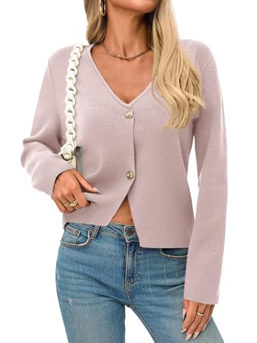 Image of Saodimallsu Womens V Neck Cardigans Long Sleeve Button Down Cropped Knit Trendy Front Slit Dressy Casual Fall Sweater Blazers