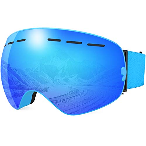 X-TIGER Gafas de Esquí, Gafas Esquí Snowboard para Mujer Hombre, Máscara Esquí OTG con Gran Campo de Visión, Doble Lente Anti-Niebla, 100% UV400 Protección, Lente Intercambiable (XJ-0105)