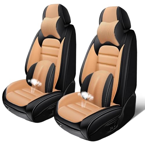 Image of Luxury Seat Covers for Subaru Outback 2006-2024,2PCS Nappa Leather Car Seat Covers,Waterproof Seat Protectors Auto Seat Covers,Breathable Nonslip Interior Cover Seats for Cars(Black and Orange)