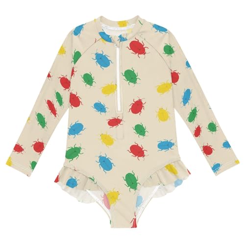 Colorful Bugs on Background Girls Rash Guard Swimsuits Long Sleeve One Pieces Bathing Suit UPF 50+ Zipper Swimwear - Main Image