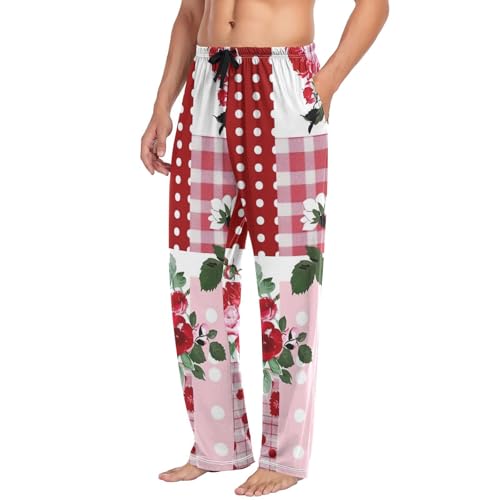 Men's Pajama Pants Flower Patchwork Sleep Pajama Lounge Pant with Pockets, Elastic Waistband4