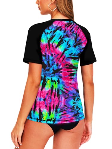 Image of AOBUTE Women Short Sleeve Rash Guard Gradient Sun Protection Swim Shirts