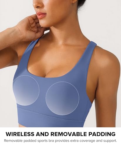 Image of BRXL High Support Padded Sports Bra for Women Buttery Soft Criss Cross Back Strappy Workout Athletic Running Gym Bra Dark Blue