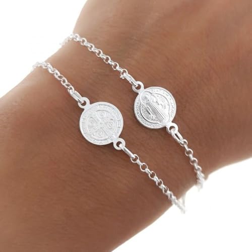 Pulsera San Benito de Plata Ley 925 con Medallas